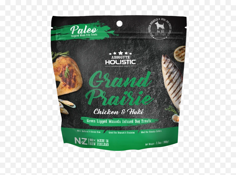 Absolute Holistic Grand Prairie Chicken And Hoki 100g With Green Lipped Mussel - Dog Food Emoji,Guinea Pig Emoji