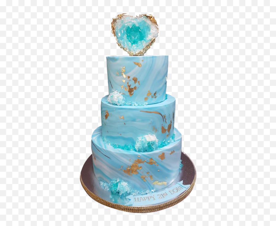 Light Blue And Gold Cake With Crystal - Light Blue And Gold Cake Emoji,Wedding Cake Emoji