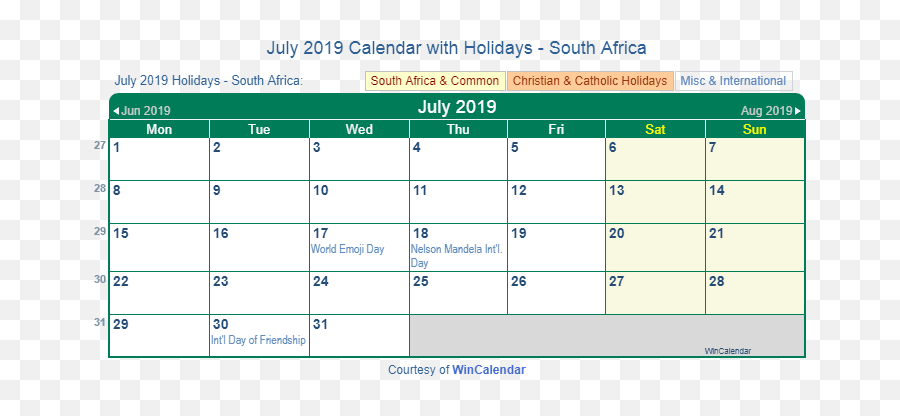 June 2019 Calendar With Holidays South Africa July 2019 - Number Emoji,Emoji Moon Calendar