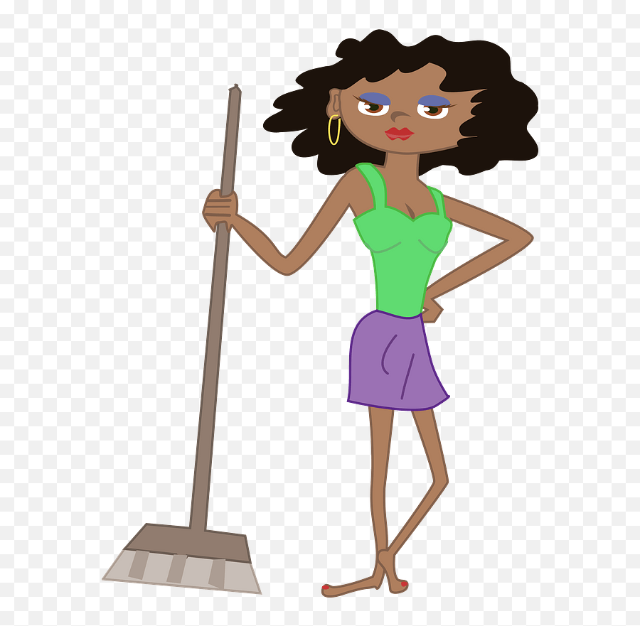 Young Housekeeper Girl With Broomstick Clipart Free - African Girl Sweeping Clipart Emoji,Lady Cat Emoji