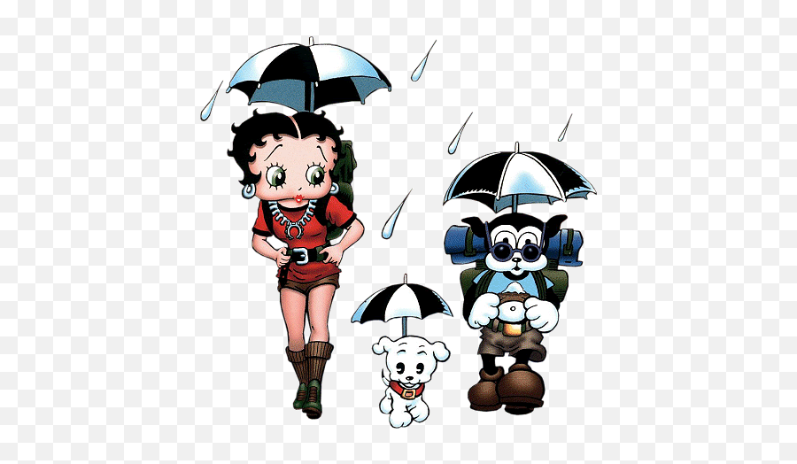 Betty Boop Pudgy And Bimbo Walkinu0027 In The Rain Betty Boop - Betty Boop Rain Emoji,Dalmatian Emoji