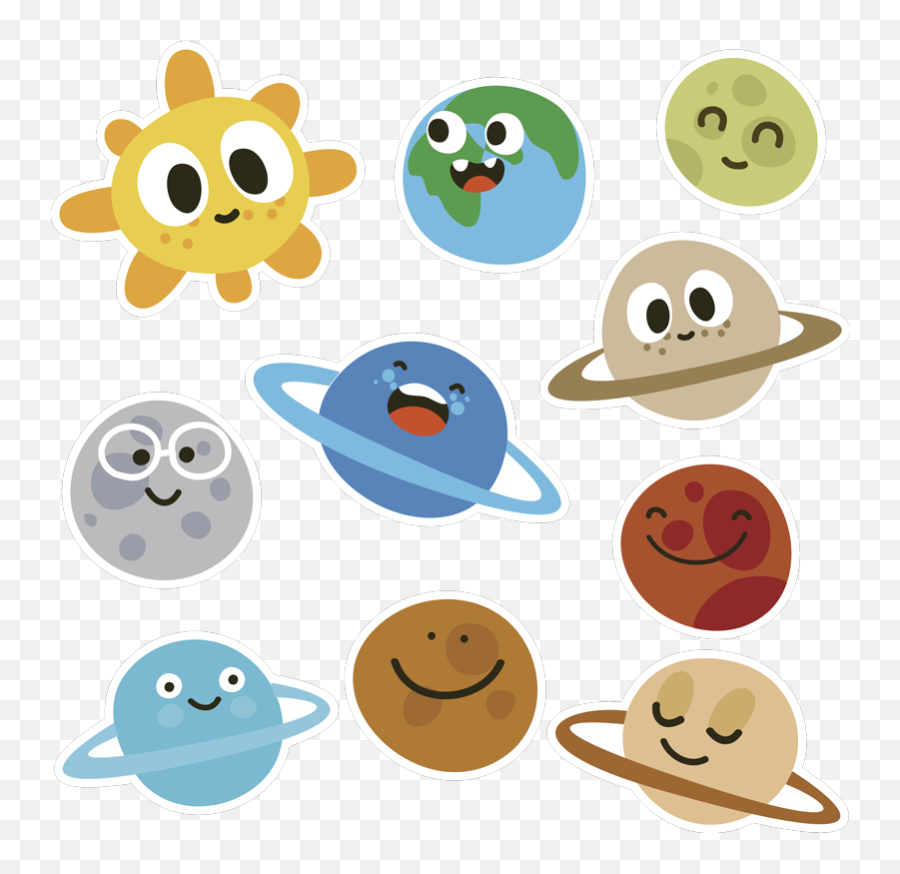 Childish Planets Illustration Wall Art - Planets In Solar System Clipart Png Emoji,Funny Emoji Art