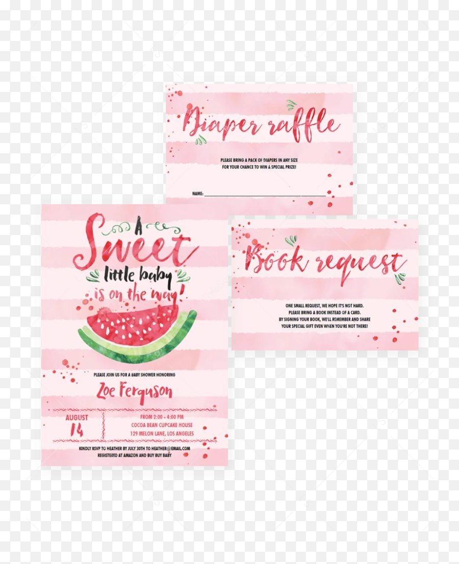 Summer Baby Shower Invitation Set Watercolor Melon - Bar Soap Emoji,Watermelon Emoji
