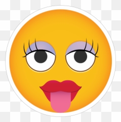 Phone Emoji Sticker Big Lashes Tongue Out - With Long