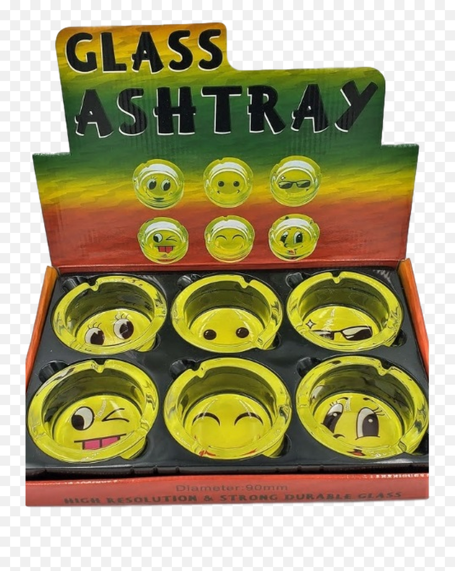 Glass Ash Tray 6ct Display - Toy Block Emoji,Smoking Emoticon