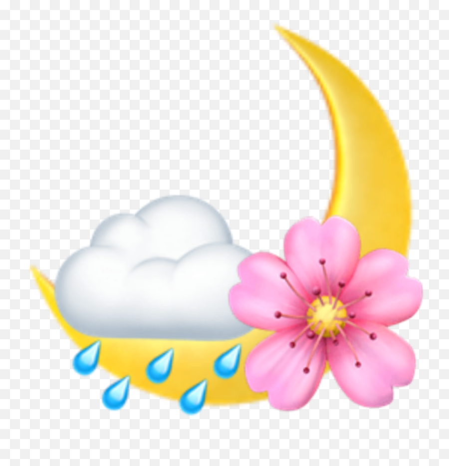 Moon Flower Rain Emoji Emojicombo Emojicombos Emojiaest - Ios Emoji Flower,Rain Emoji