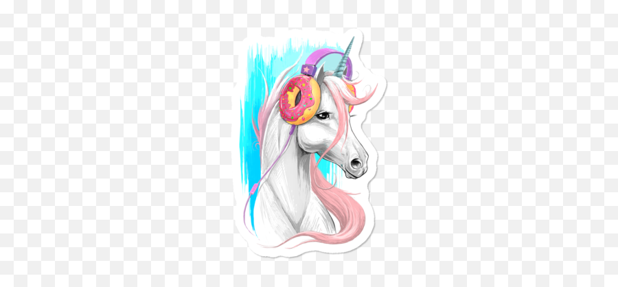 Unicorn Stickers Design By Humans - Unicorn With Doughnut Headphones Emoji,Emoji Man Plus Horse