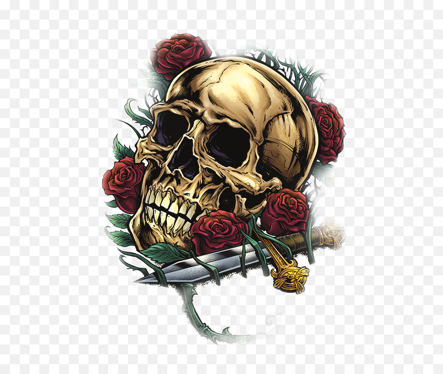 Skull Roses Knife Sticker By Rachel Hazzard - Skull With Roses Art Emoji,Skull Gun Knife Emoji
