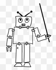 Robot Android Thought - Black White Clipart Emoji