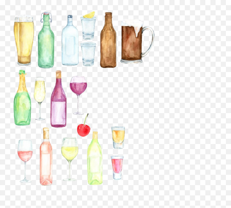 Watercolor Handpainted Drinks Alcoholic - Glass Bottle Emoji,Vodka Emoji
