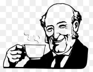Bald Man Drinks Steaming Tea Black And White Vector Graphics - Drinking Coffee Clip Art Emoji,Tea Emoji