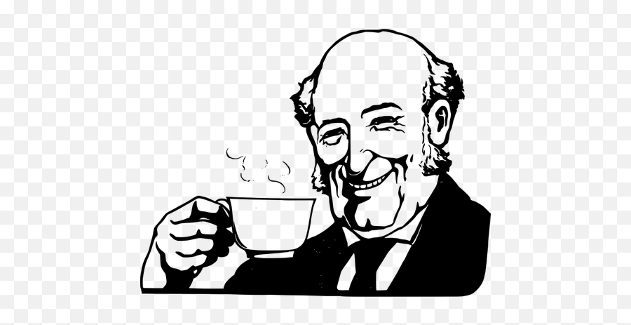 Bald Man Drinks Steaming Tea Black And White Vector Graphics - Drinking Coffee Clip Art Emoji,Tea Emoji