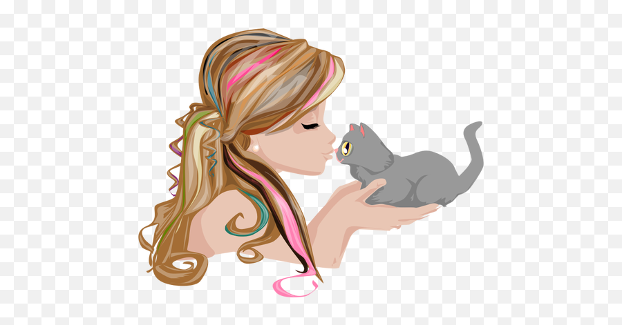 Girl Kissing Kitten - Kitten And Girl Clipart Emoji,Pulling Hair Out Emoji
