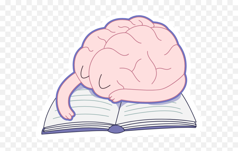 Tired Brain Sleeps On Book Sticker In 2020 Brain Sleep - Brain Emoji,Brain Emoji Png