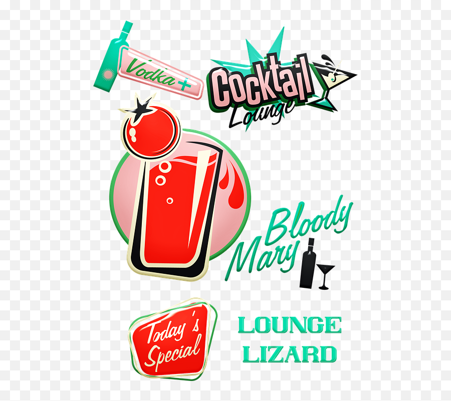 Retro Cocktail Signs Bloody Mary - Clip Art Emoji,Bloody Mary Emoji