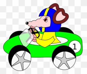 Mouse Driving A Car Vector Illustration - Rat In Cartoon Emoji