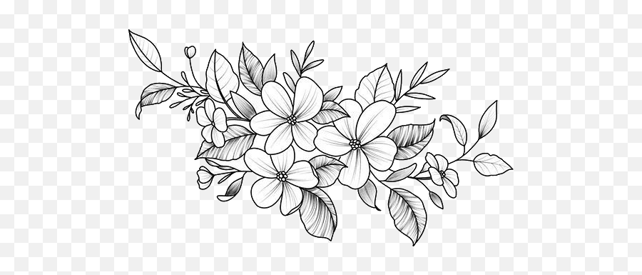 Flowers White Black Outline Aesthetic Floral Design Fre - Black Outline Of Flowers Emoji,Black Flower Emoji