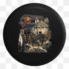 White Grey Wolf Native American Dream Catcher Scene Jeep Camper Spare Tire Cover Custom Size Color - P408 Native American Wolf Tshirt Emoji,Wolf Face Emoji
