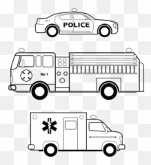 Emergency Vehicles In Black And White - Fire Truck Clipart Emoji