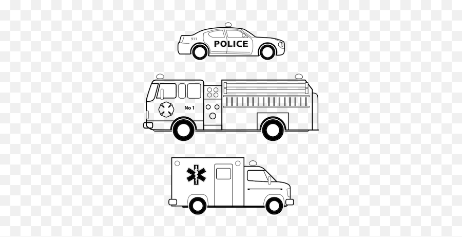 Emergency Vehicles In Black And White - Fire Truck Black And White Clipart Emoji,Printable Emojis Black And White