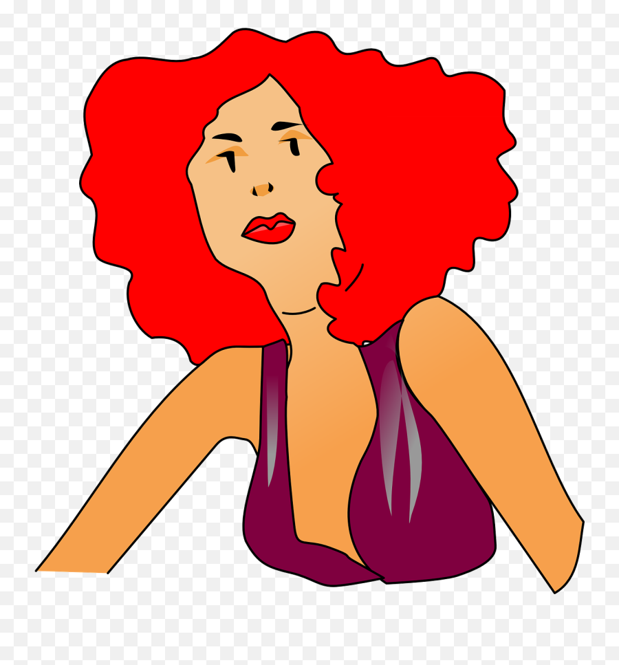 Woman Lady Dress Deep Neckline Red Hair - Gadis Seksi Vector Emoji,Lady Lipstick Dress Emoji