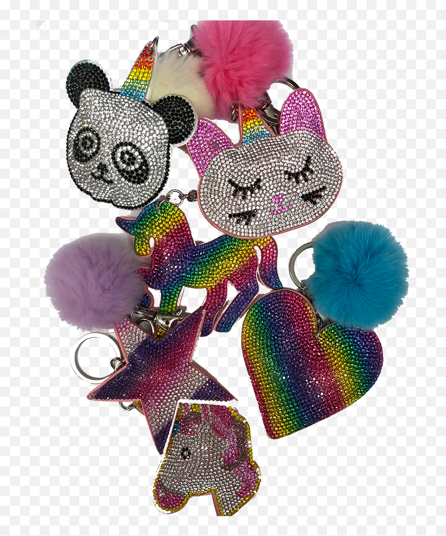 Bari Lynn Fur Pom Rhinestones Keychain - Stuffed Toy Emoji,Purple Emoji Backpack