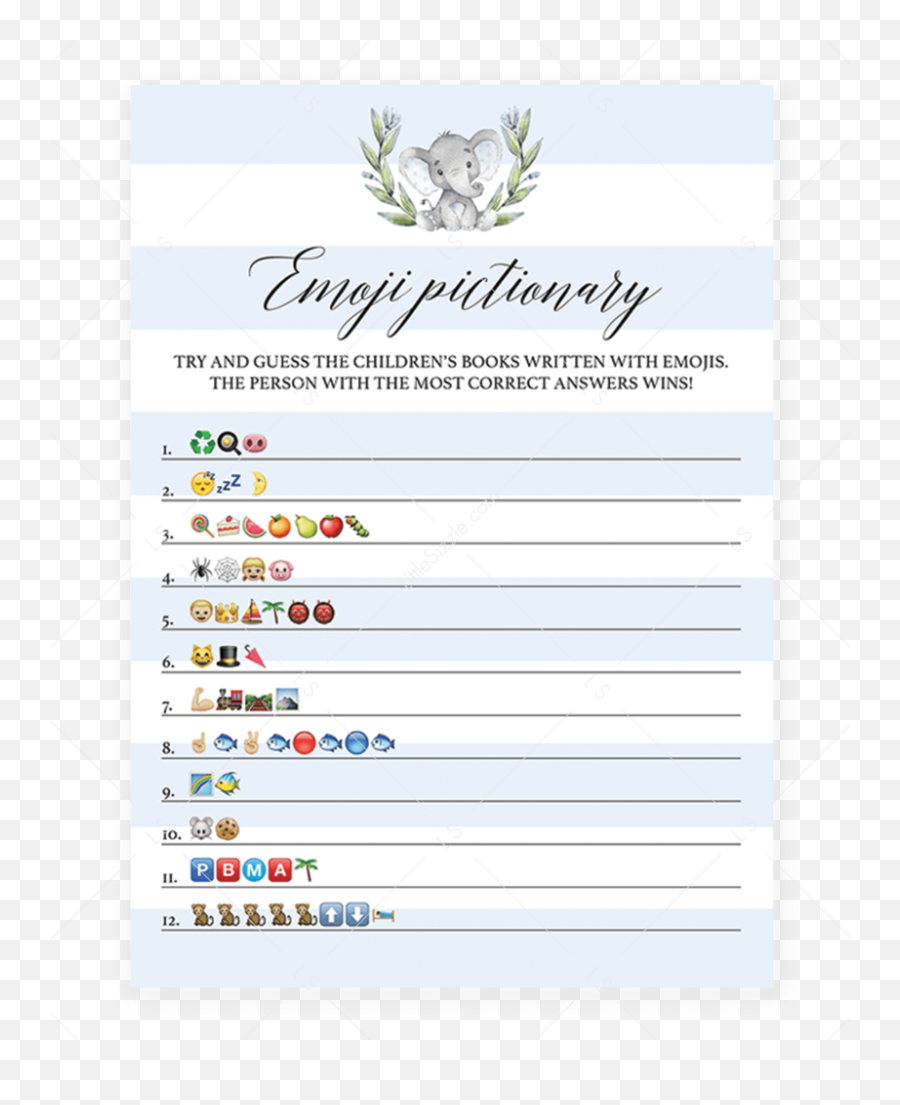 Elephant Baby Shower Emoji Pictionary - Emoji Baby Shower Game,Whats The Emoji Game
