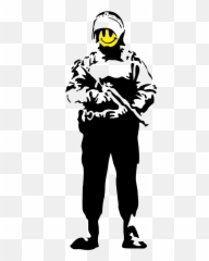 Banksy Riot Guard Wall Sticker - Smiley Face Emoji