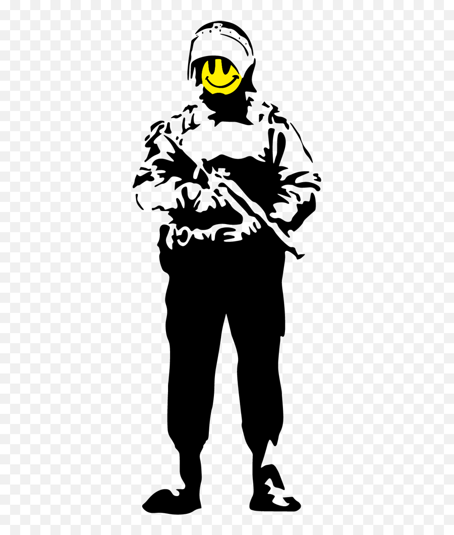 Banksy Riot Guard Wall Sticker - Banksy Smiley Face Emoji,Riot Emoticon
