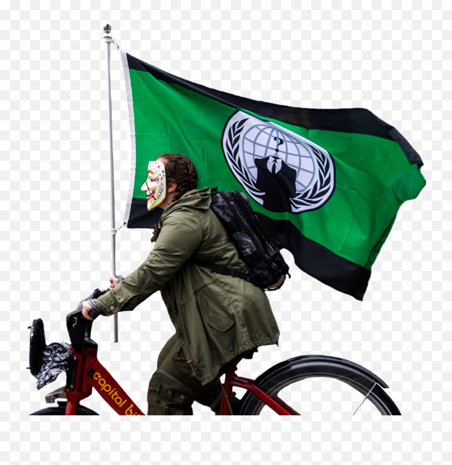 Anonymous Bike Green Flag Activism Ride - Anonymous Emoji,Bike And Flag Emoji