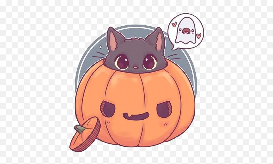 Pumpkin Cat Ghost Cute Sticker By Tth964 - Kawaii Cat Drawing Emoji,Ghost Emoji Pumpkin