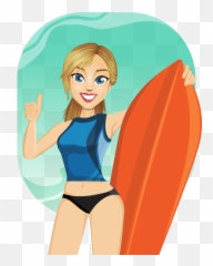 Surf Female Surfer Transparent Png - Surfer Girl Clip Art Emoji,Surfing Emoji