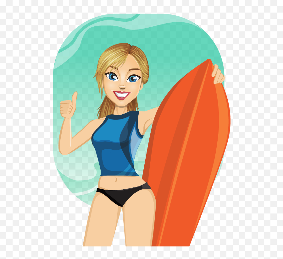 Surf Female Surfer Transparent Png - Surfer Girl Clip Art Emoji,Surfing Emoji