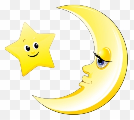 Transparent Cute Moon And Star Clipart Picture - Art Emoji
