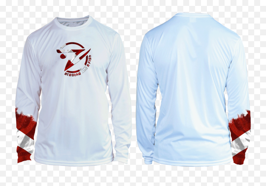 White Long Sleeve With Half Sleeve - Breathe Like A Fish Emoji,Dive Flag Emoji