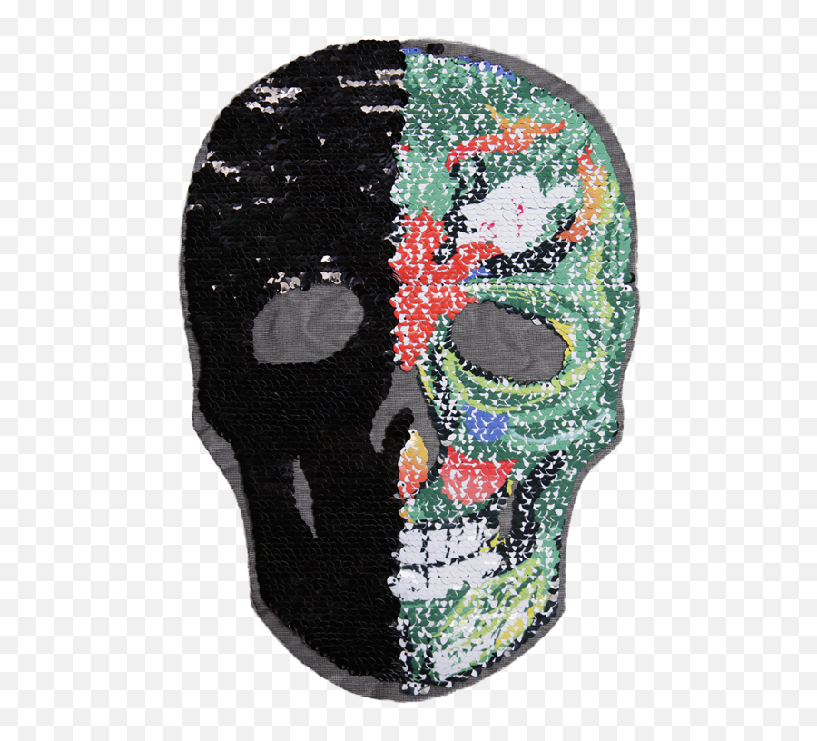 Reversible Printed Skull Sequin Patch - Skull Emoji,Emoji Balaclava