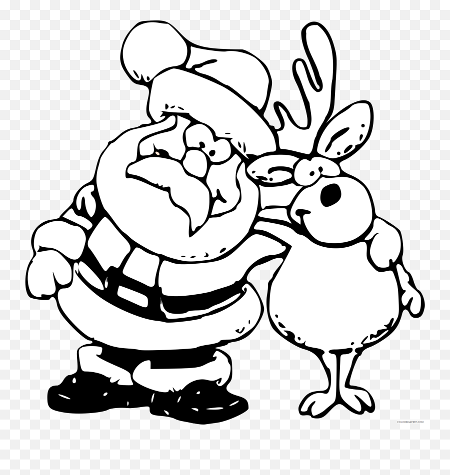 Reindeer Outline Coloring Pages Zeimusu Santa And Reindeer - Santa And Reindeer Coloring Pages Emoji,Black Santa Emoji