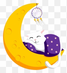 Crescent Sleeping Cat Dreamcatcher - Gambar Bulan Sabit Lucu Emoji