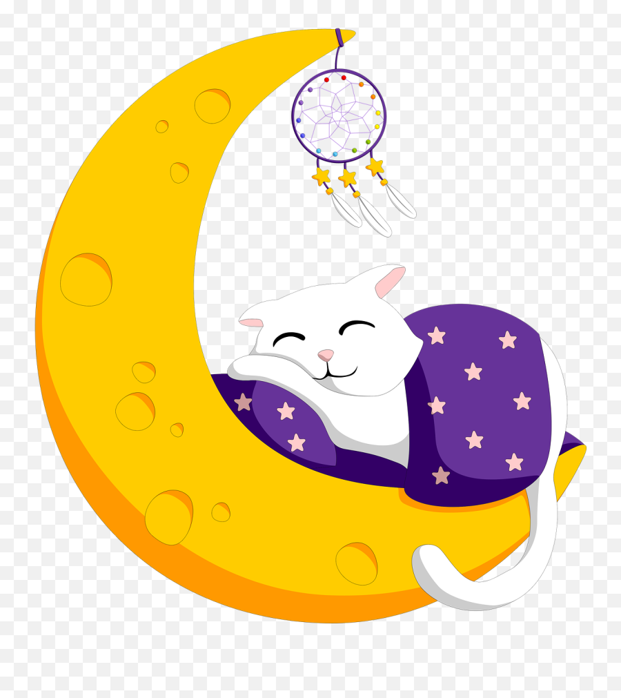 Crescent Sleeping Cat Dreamcatcher - Gambar Bulan Sabit Lucu Emoji,South Carolina Flag Emoji