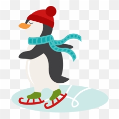 Christmas Penguin Clipart - Ice Skating Art Emoji