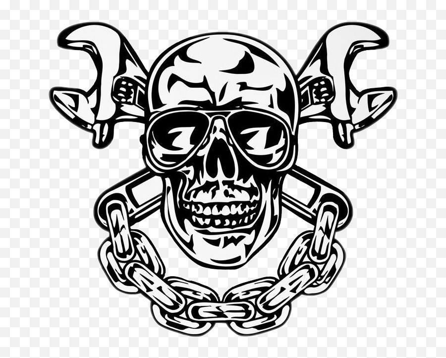 Skull Crossbones Chain Wrenches Gearhead Motorfreetoedi - Skull With Crossed Wrenches Emoji,Crossbones Emoji