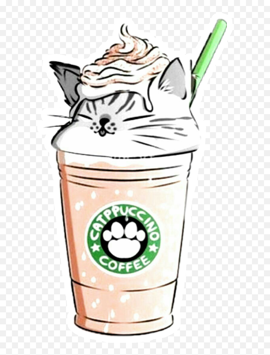 Starbucks Green Sticker - Kawaii Cat Drawing Cute Emoji,Emoji 2 Starbucks