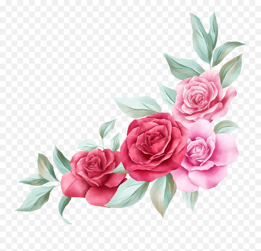 Roses Flowers Flower Bouquet Watercolor - Rose Flower Corner Border Emoji,Bouquet Of Flowers Emoji