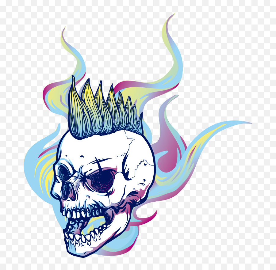 Motorcycle Flame Skull Motorcycle Stickers - Calavera Con Cresta Dibujo Emoji,Motorcycle Emoji Iphone