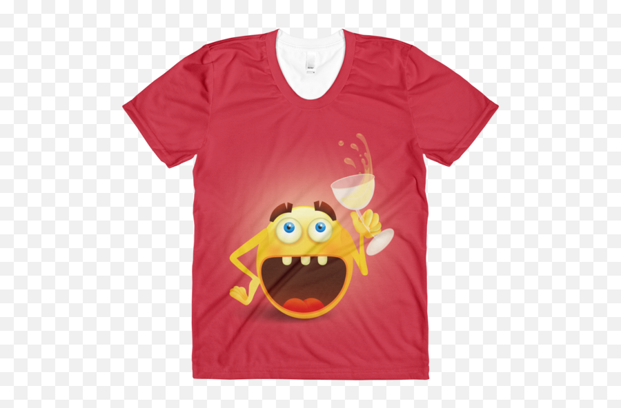 Funny Laughing Smiley Emoji Face - Branded Sublimation Tshirt,Glass Of Wine Emoji