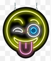 Winking Face With Tongue Sticking Out Emoji Neon Sign - Circle