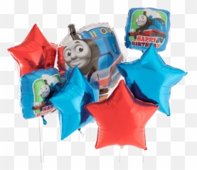 Birthday Foil Balloon Bouquet - Thomas And Friends Emoji,Teal Ribbon Emoji