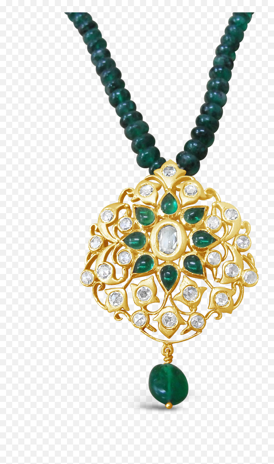 Emerald U0026 Diamond Floral Gold Pendant - Solid Emoji,100 Emoji Necklace