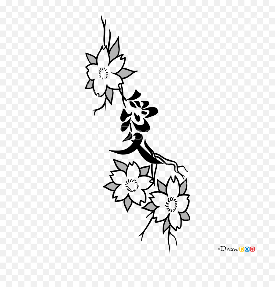 How To Draw Sakura Tattoo Flowers - Sakura Tattoo Drawing Emoji,Sakura Flower Emoji