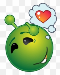 Smiley Green Alien Dreamy Love Clipart - Alien Smiley Emoji,Huff Emoji